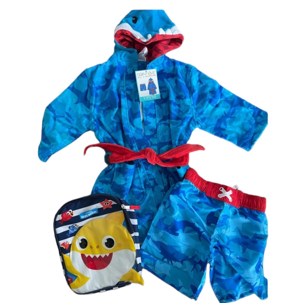 FREE MINI BACKPACK 🌞✨🦈 boys robe swim trunks upf 50 baby shark backpack …